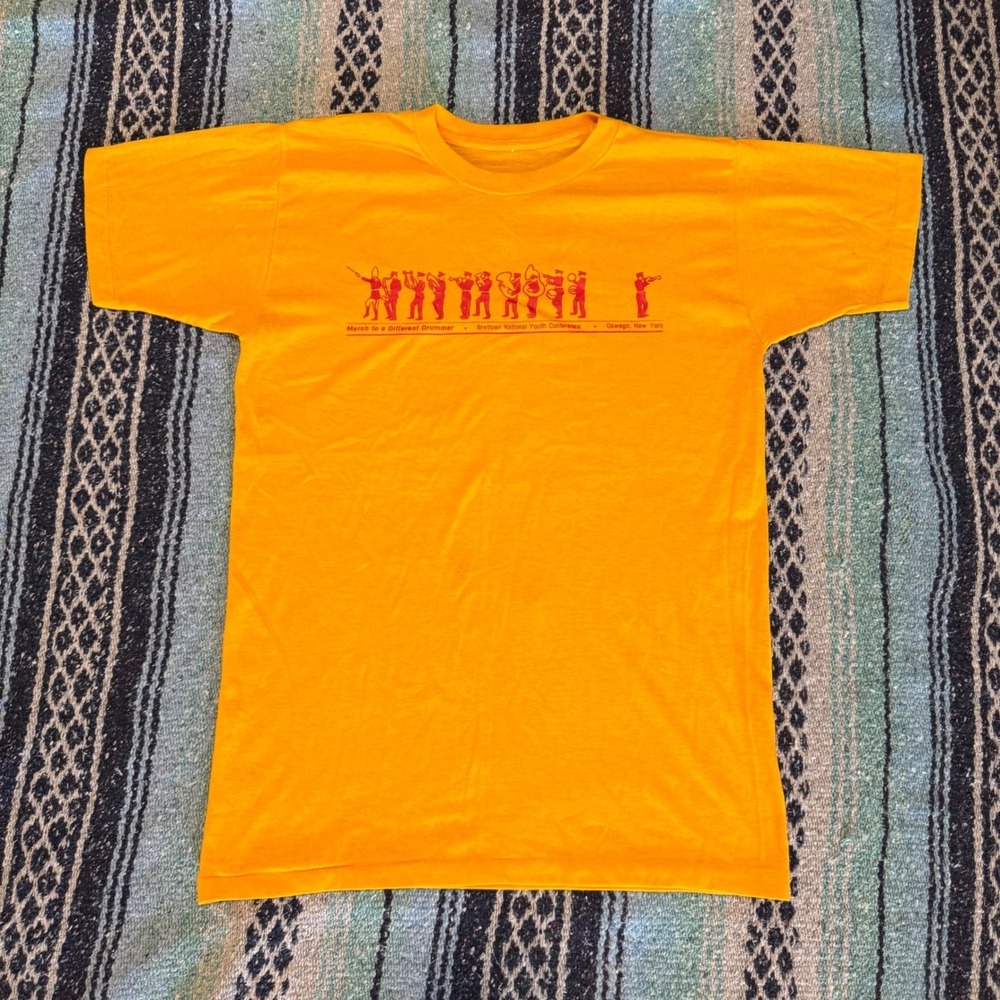 Vintage 70s 80s Brethren National Youth Conference Oswego NY Shirt Gold M